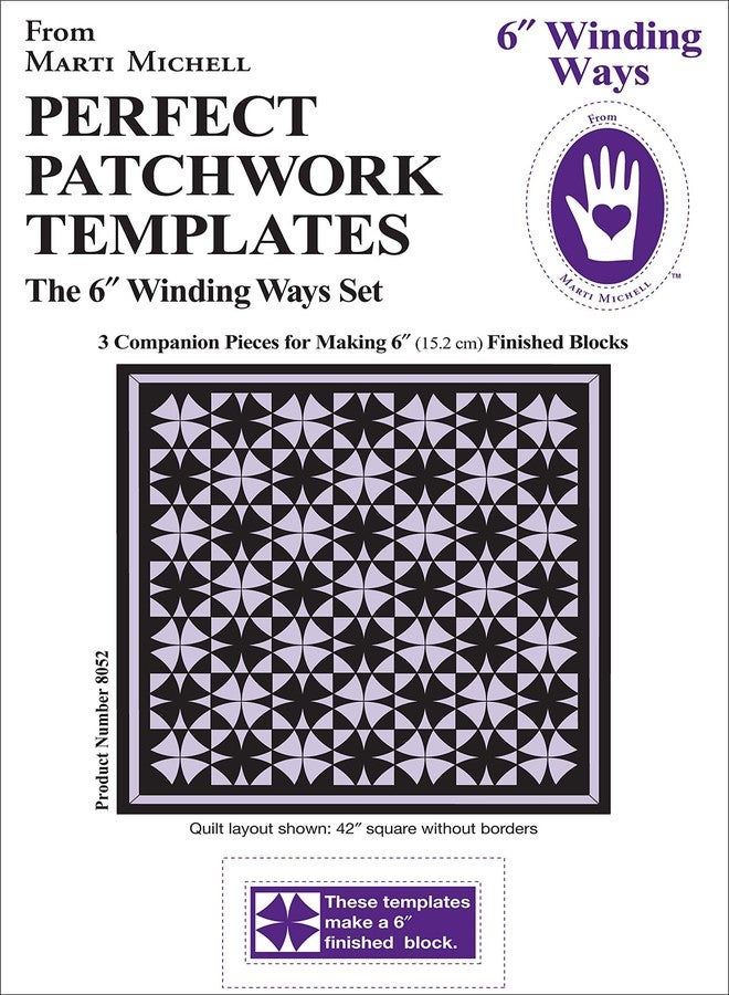 Marti Michell 8052 Perfect Patchwork Template-Winding Ways (3 Pack), 6" - Image 2